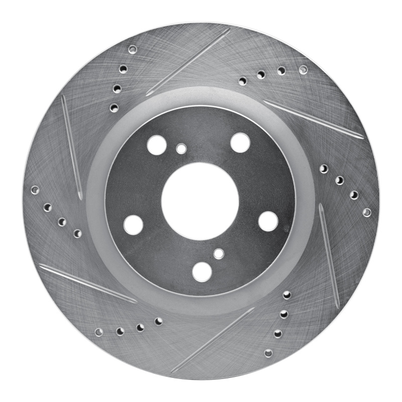 Lexus ES300H Brake Rotor (1) - Front Left - R1 Concepts - Drilled & Slotted - Silver - `06-`20